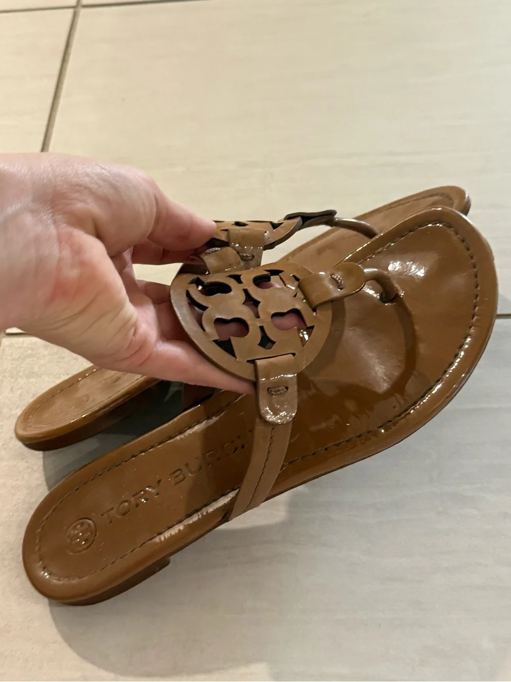 Tory Burch Tan Miller Cutout Thong Sandals